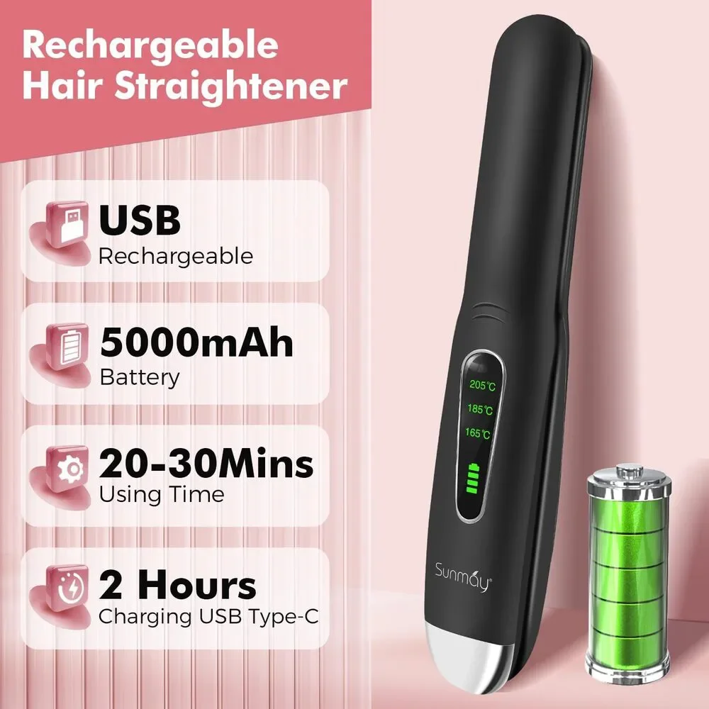 SUNMAY Cordless Hair Straightener – Portable 2-in-1 Flat Iron & Curler